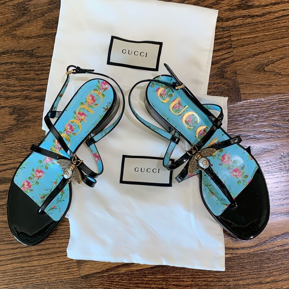Gucci Patent Leather Bee Sandals - Picture 5 of 5